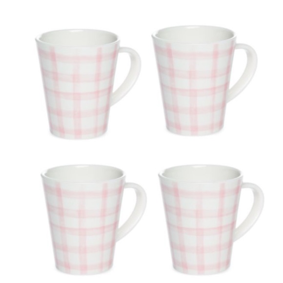 NWT 4 Pink Gingham Coffee Mug Set | Spring Easter